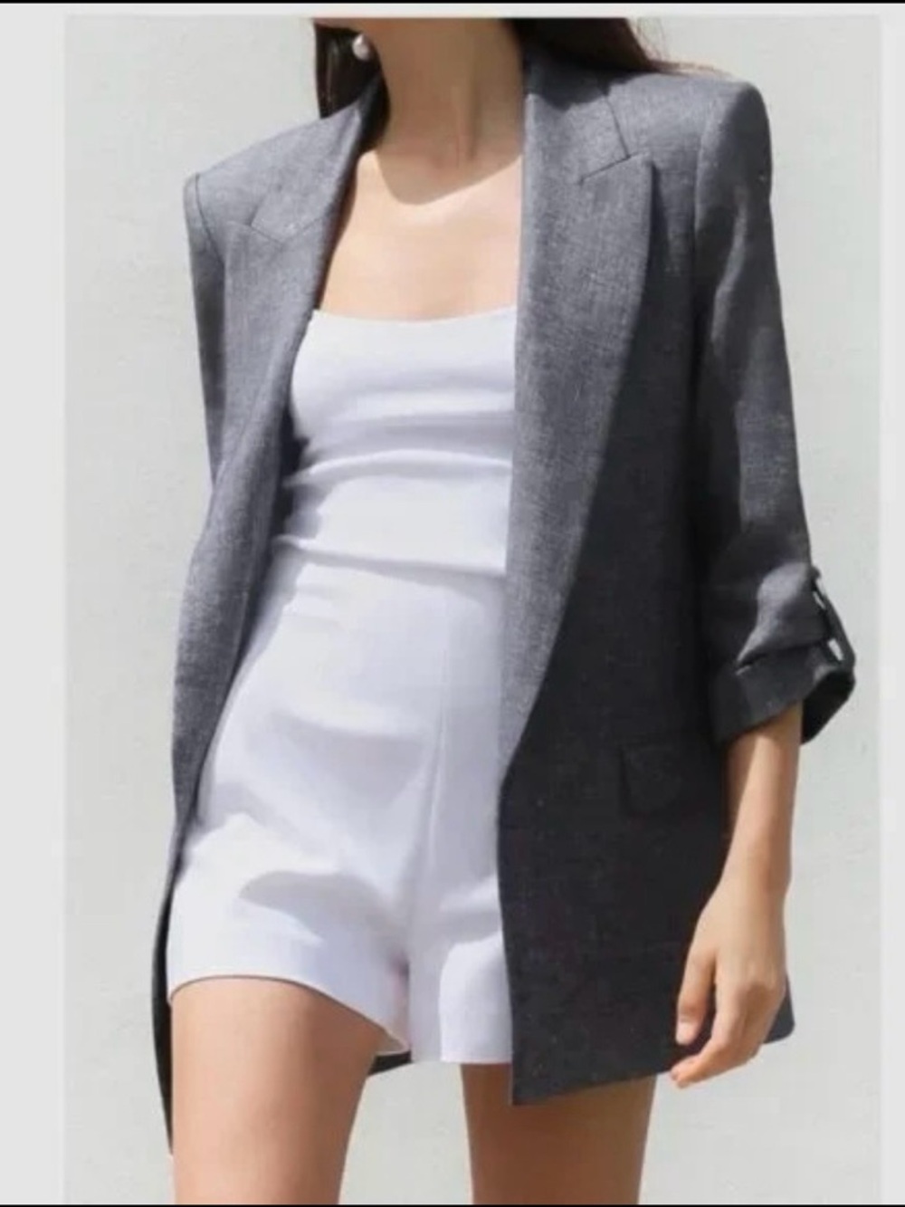 ZARA OVERSIZED ROLL-UP SLEEVE LINEN BLEND BLAZER
